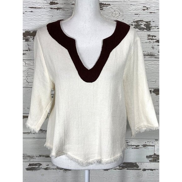 GIMAGUAS Split Neck Waffle Knit Top White Size M NWOT - Picture 1 of 4